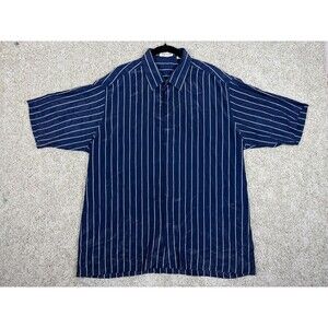 Loris Azzaro Pour Homme Blue Striped Button Shirt Men's XL Short Sleeve Vintage